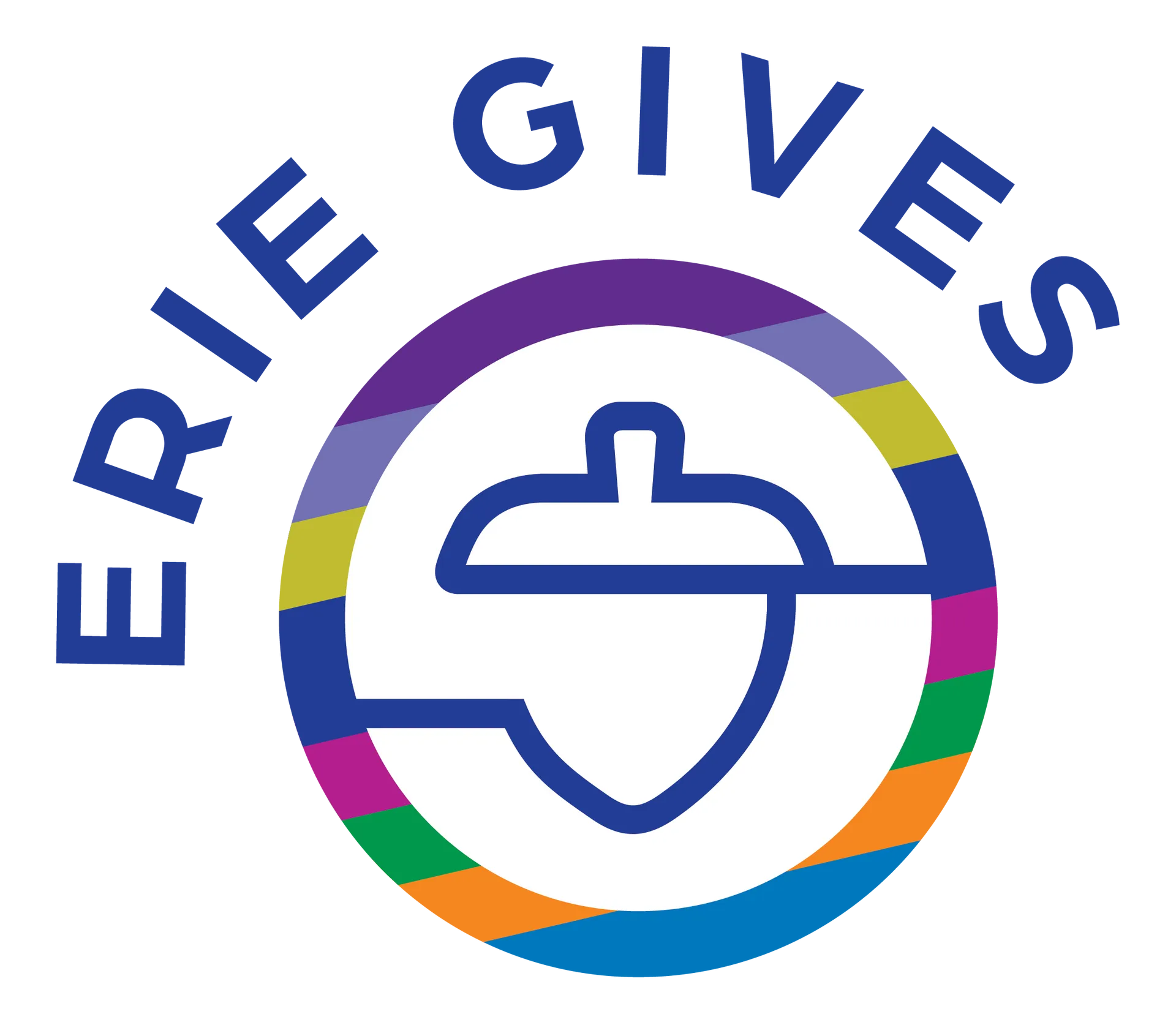 Logo for Erie Gives featuring a blue acorn outline inside a circle bordered by colorful segments in purple, green, blue, orange, and yellow, with ERIE GIVES in blue capital letters above. Logo for Erie Gives featuring a blue acorn outline inside a circle bordered by colorful segments in purple, green, blue, orange, and yellow, with ERIE GIVES in blue capital letters above.